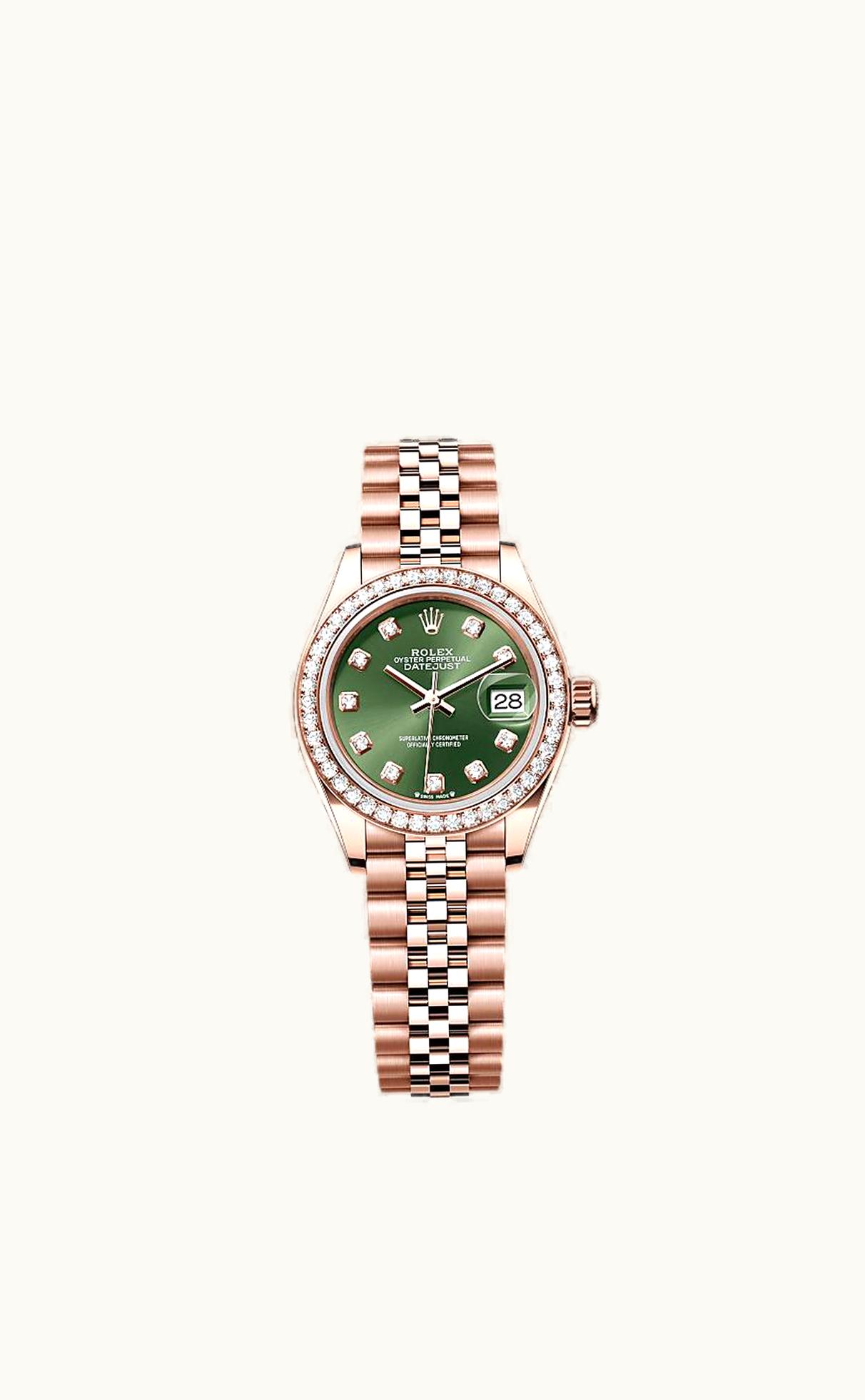 Rolex Lady-Datejust 28 Yellow Gold Fluted / President / Green Diamond