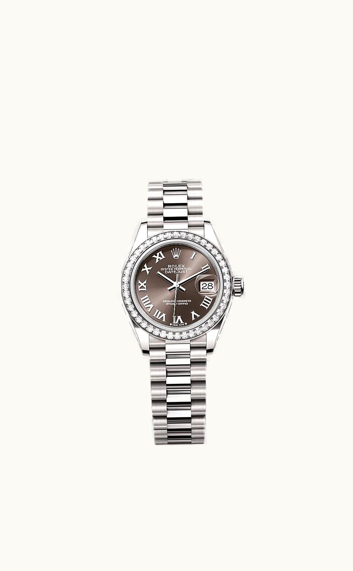 Rolex Lady-Datejust 28 White Gold - Diamond / President / Grey - Roman
