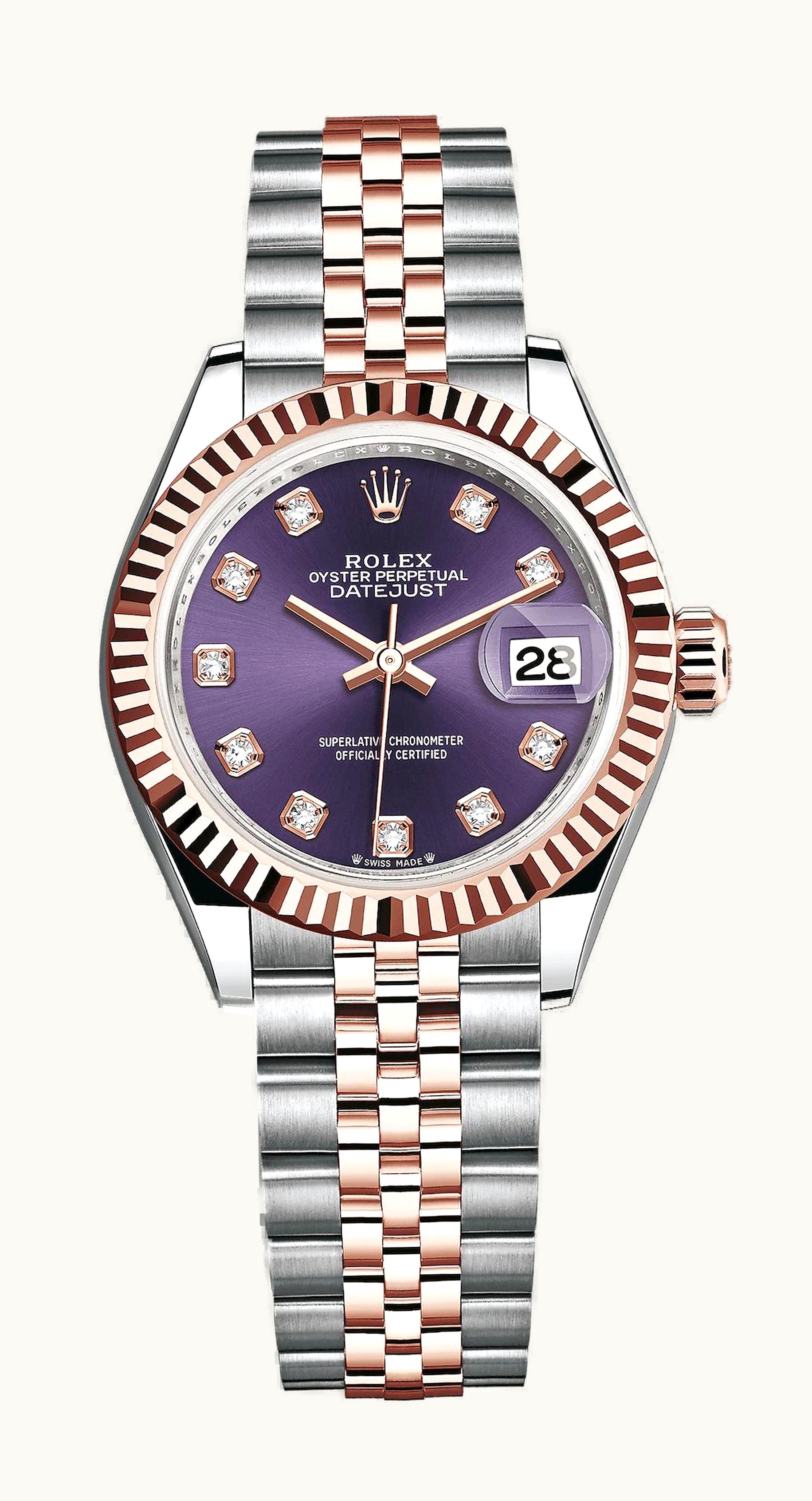 Rolex Lady-Datejust 28 Rolesor Rose Fluted / Jubilee / Aubergine Diamonds