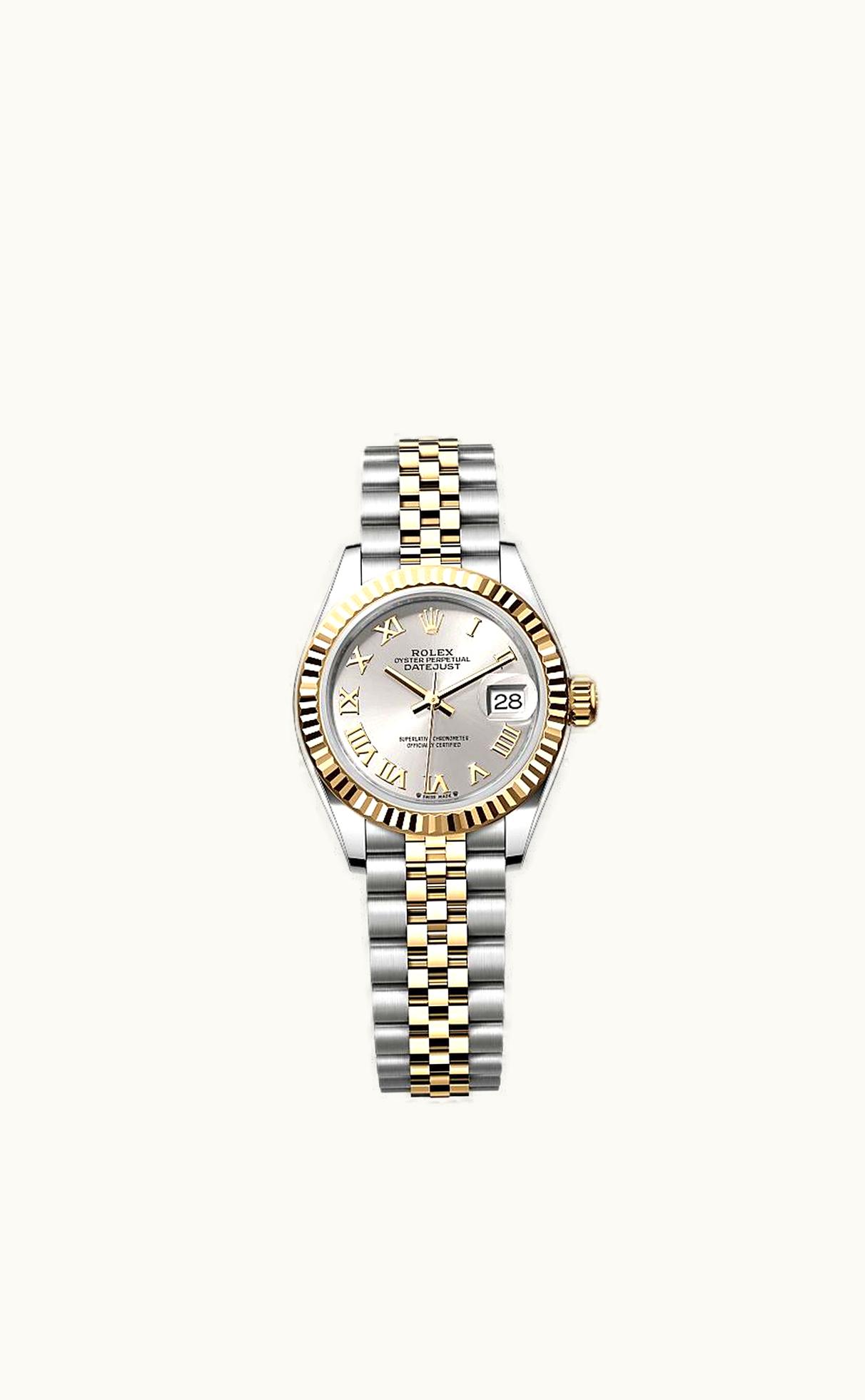 Rolex Lady-Datejust 28 Rolesor Yellow Fluted / Jubilee / Silver Roman