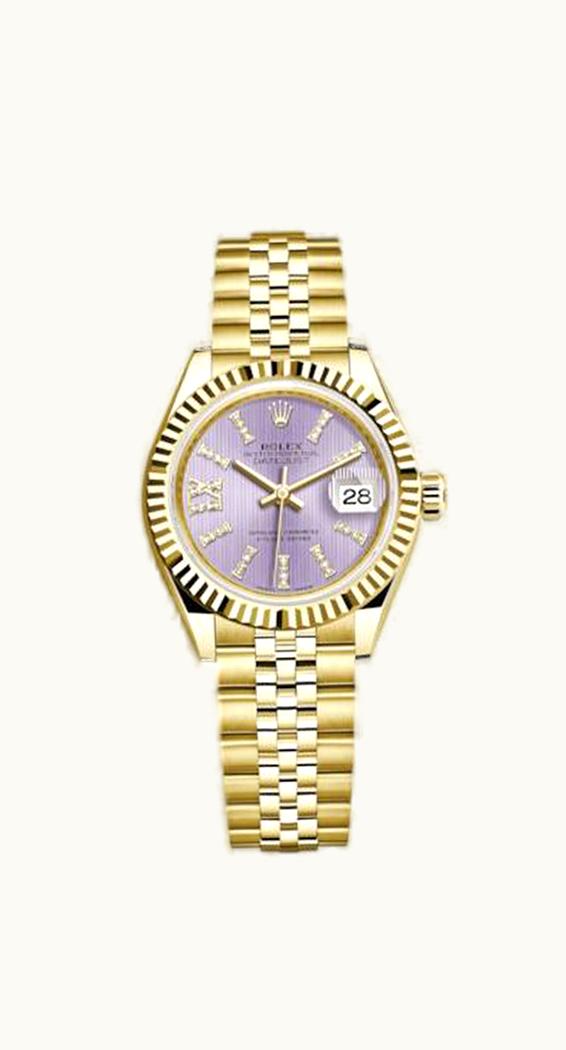 Rolex Lady-Datejust 28 Yellow Gold Fluted / Jubilee / Lilac Diamond