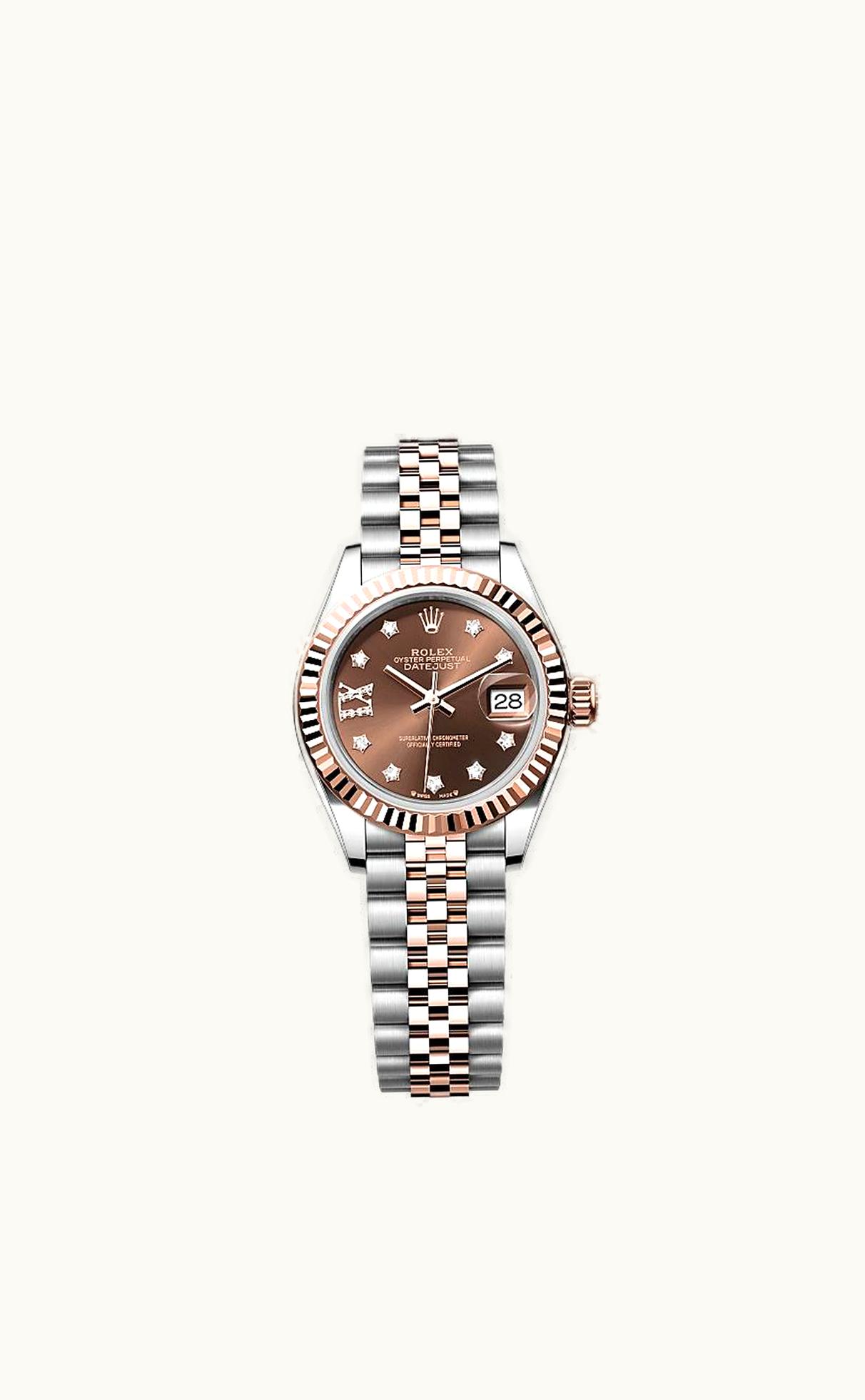 Rolex Lady-Datejust 28 Rolesor Rose Fluted / Jubilee / Chocolate Diamond