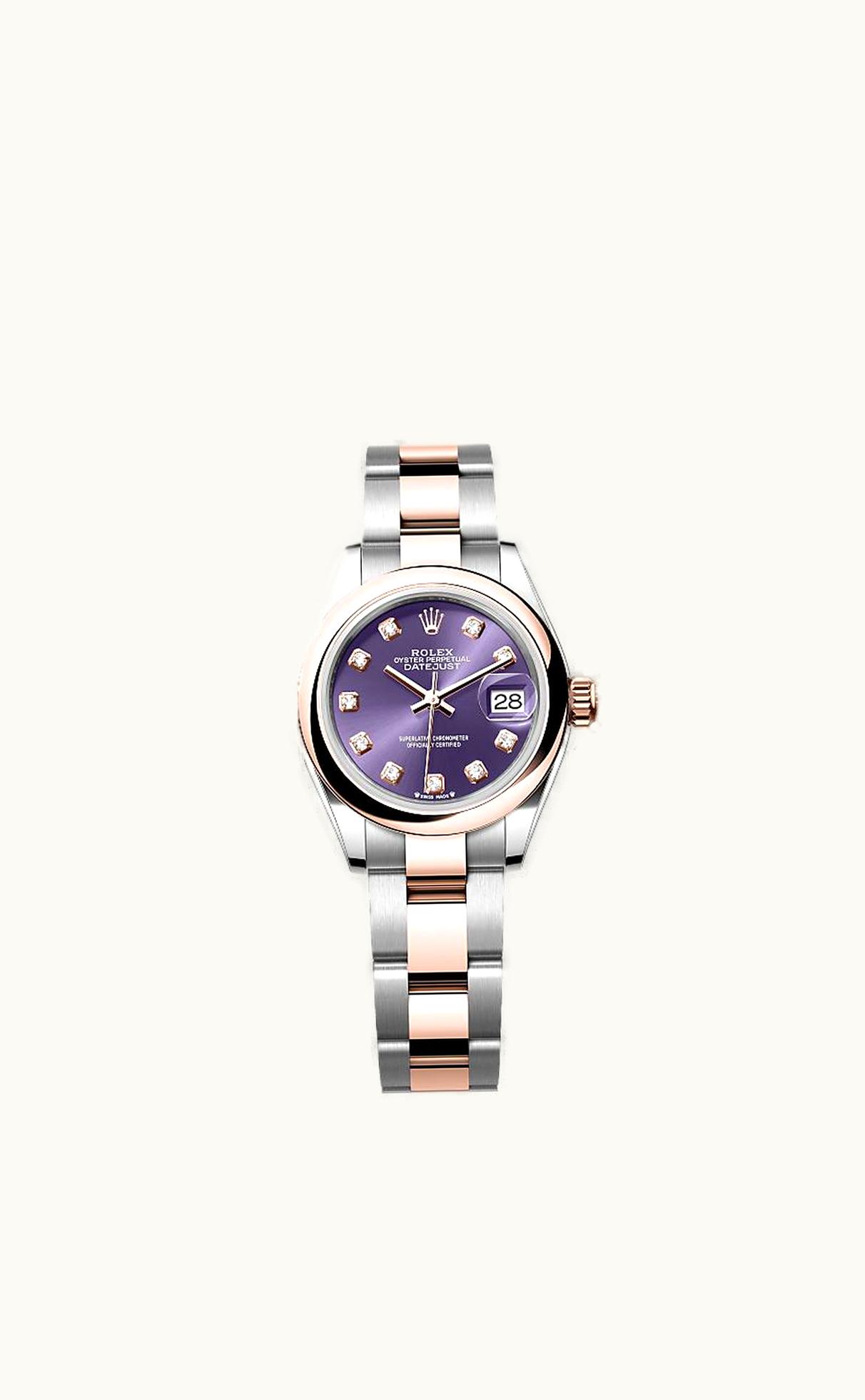 Rolex Lady-Datejust 28 Rolesor Rose Domed / Oyster / Aubergine Diamonds