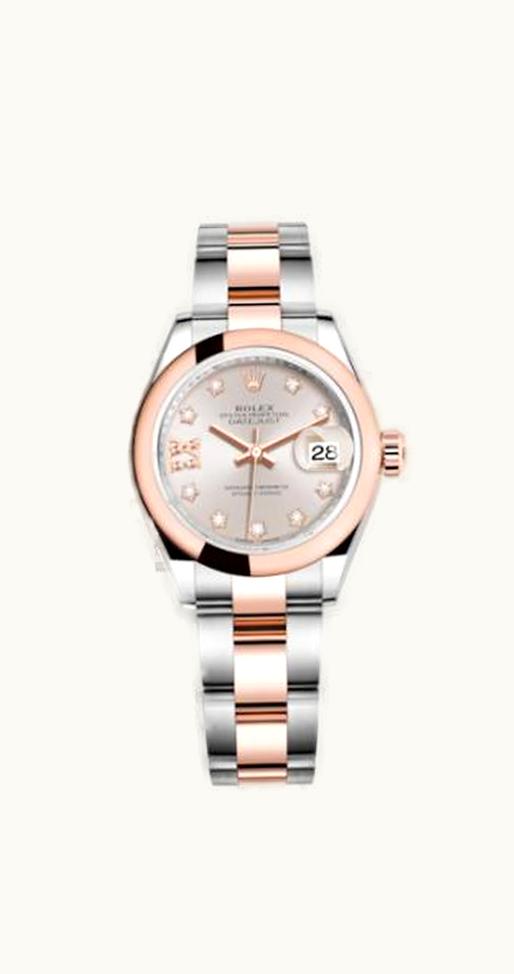 Rolex Lady-Datejust 28 Rolesor Rose Domed / Oyster / Sundust Diamond