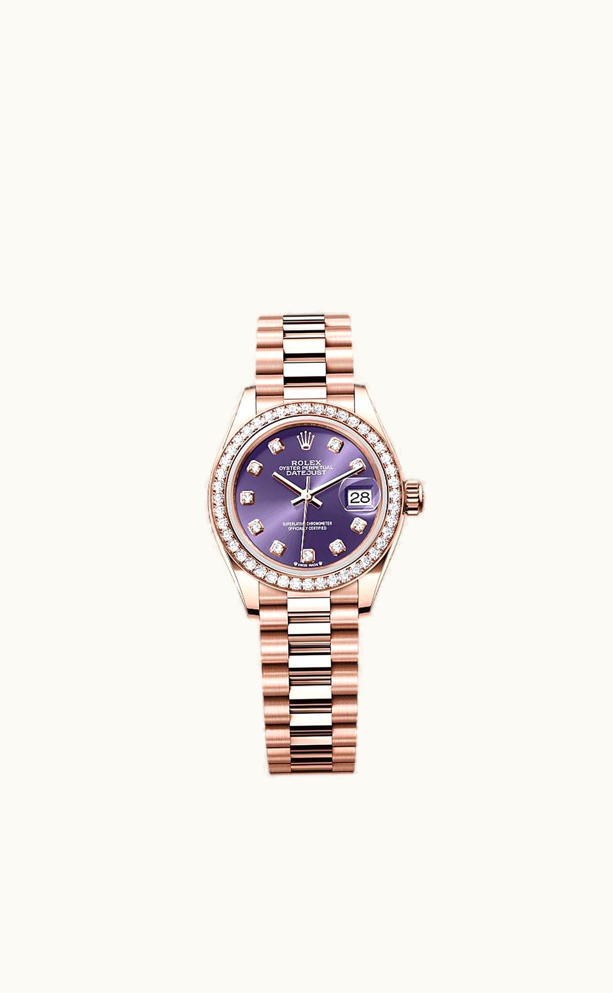 Rolex Lady-Datejust 28 Everose Diamond / President / Aubergine