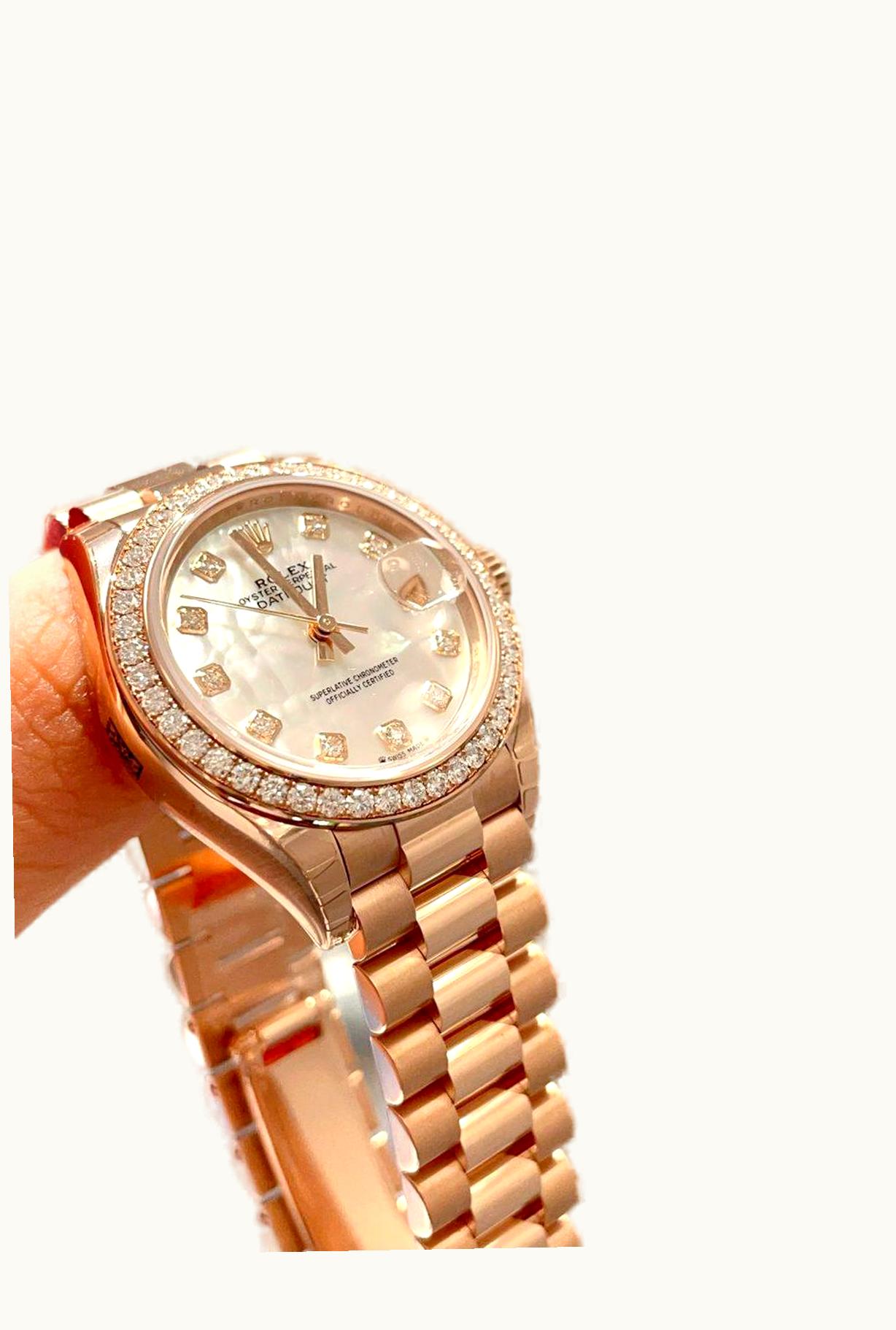 Rolex Lady-Datejust 28 Rolesor Rose Fluted / Oyster / Sundust