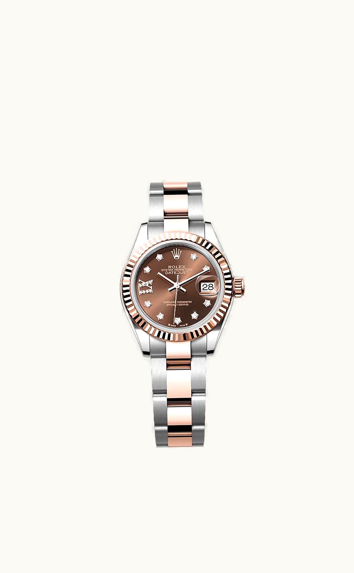 Rolex Lady-Datejust 28 Rolesor Rose Fluted / Oyster / Chocolate Diamond