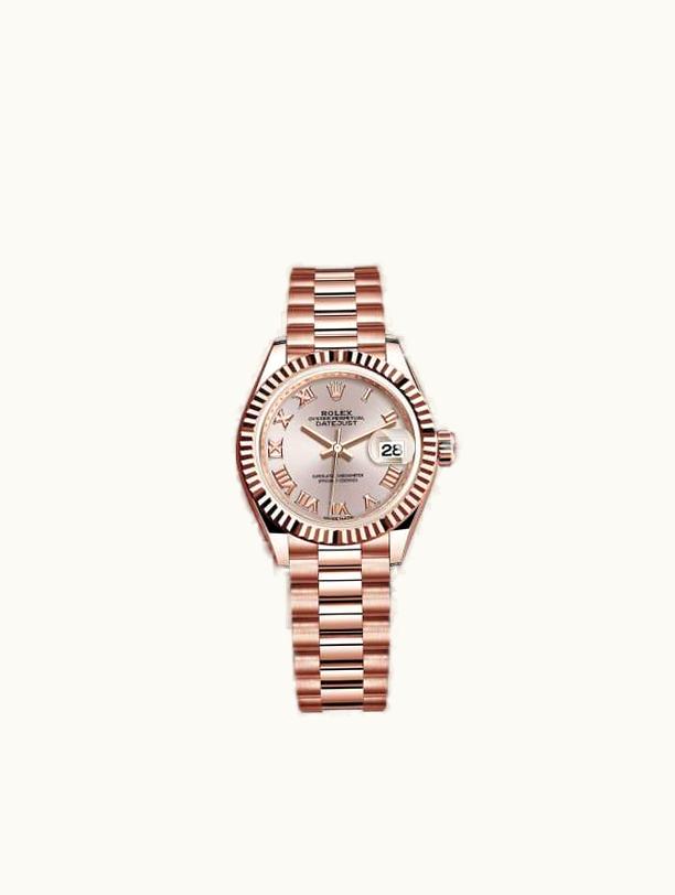 Rolex Lady-Datejust 28 Everose Fluted / President / Sundust Roman
