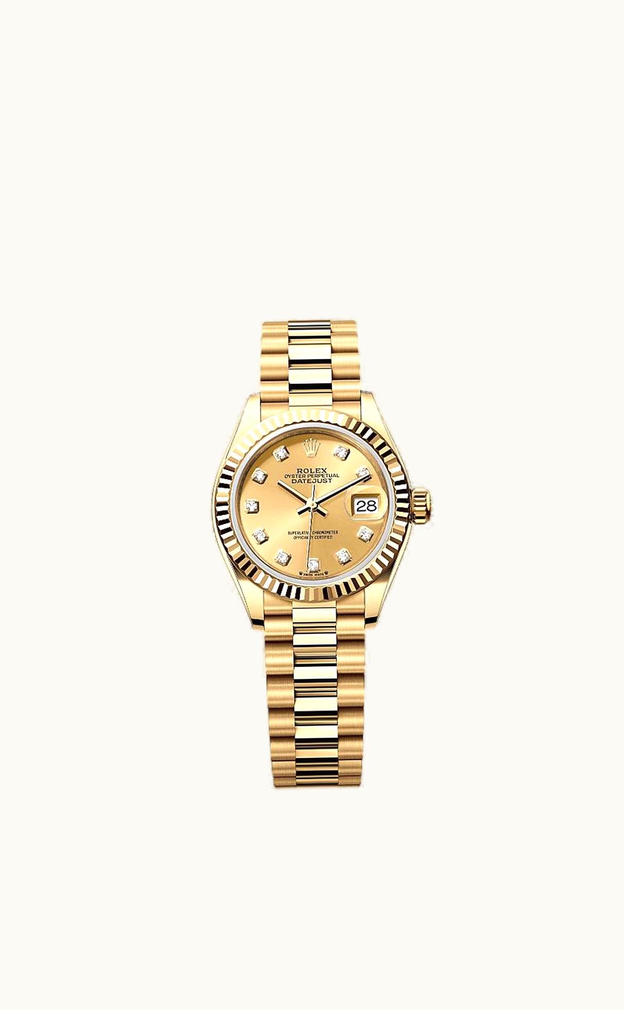 Rolex Lady-Datejust 28 Yellow Gold Fluted / President / Champagne Diamond