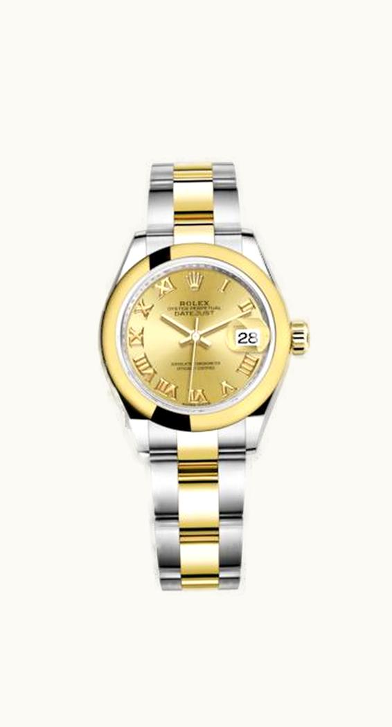 Rolex Lady-Datejust 28 Rolesor Yellow Domed / Oyster / Champagne Roman