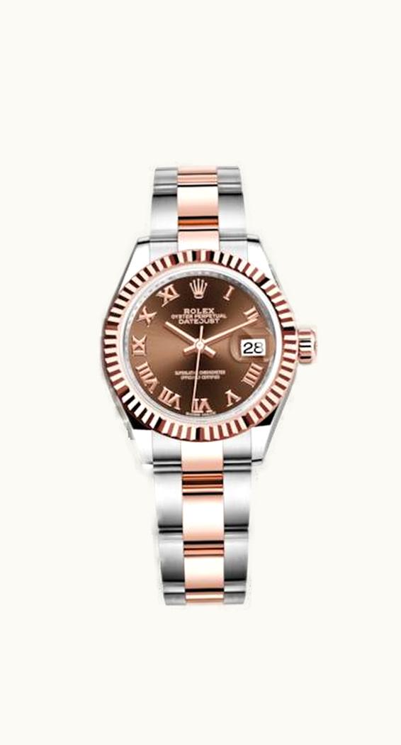 Rolex Lady-Datejust 28 Rolesor Rose Fluted / Oyster / Chocolate Roman