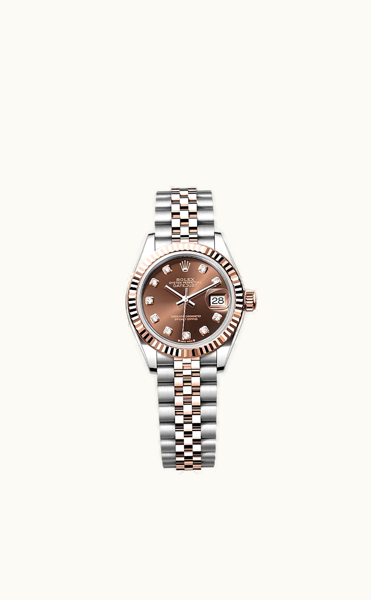 Rolex Lady-Datejust 28 Rolesor Rose Fluted / Jubilee / Chocolate Diamond