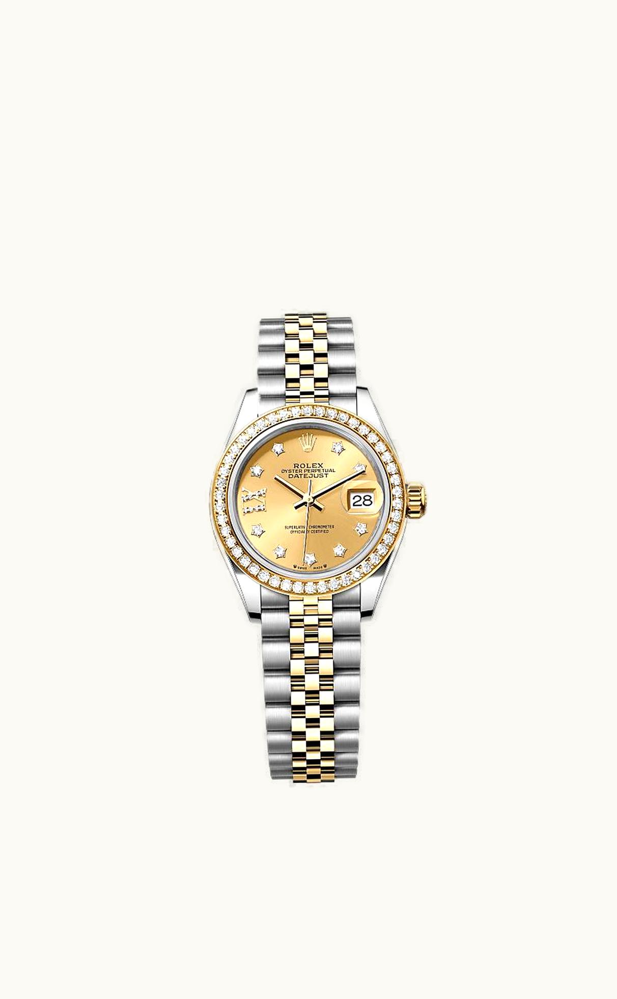 Rolex Lady-Datejust 28 Rolesor Yellow Diamond / Oyster / Champagne Roman