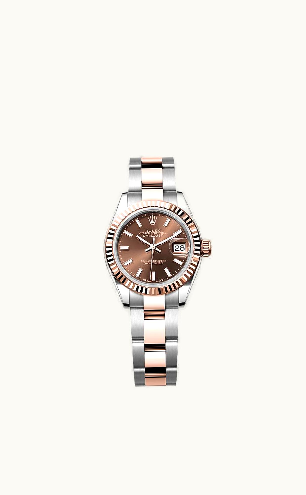 Rolex Lady-Datejust 28 Rolesor Rose Fluted / Oyster / Chocolate