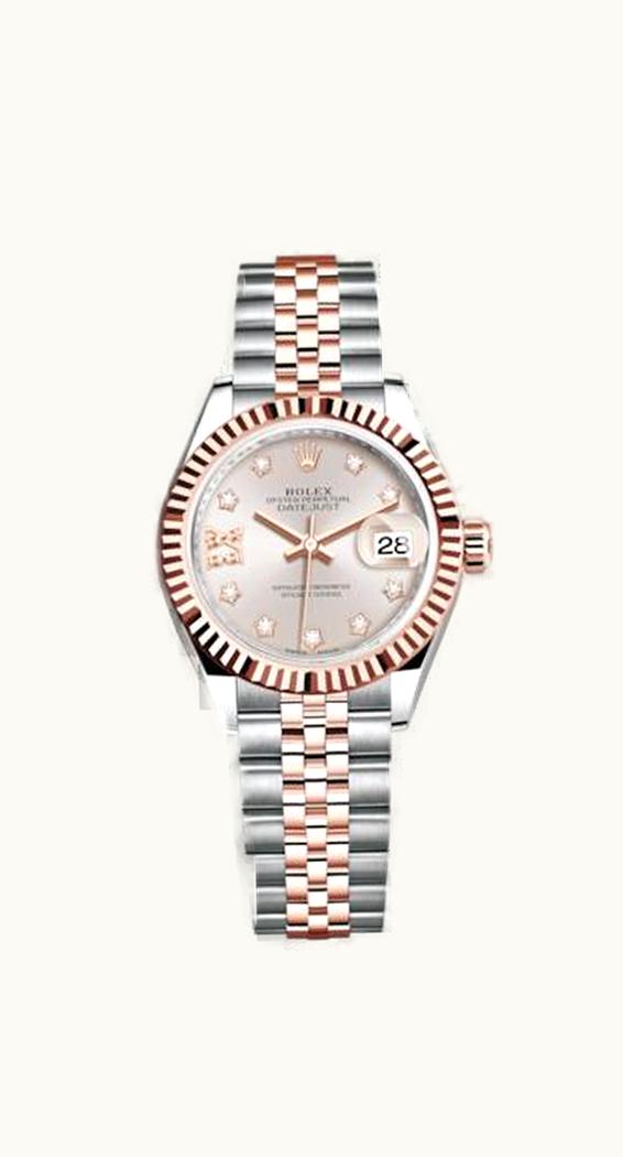 Rolex Lady-Datejust 28 Rolesor Rose Fluted / Jubilee / Sundust Diamond