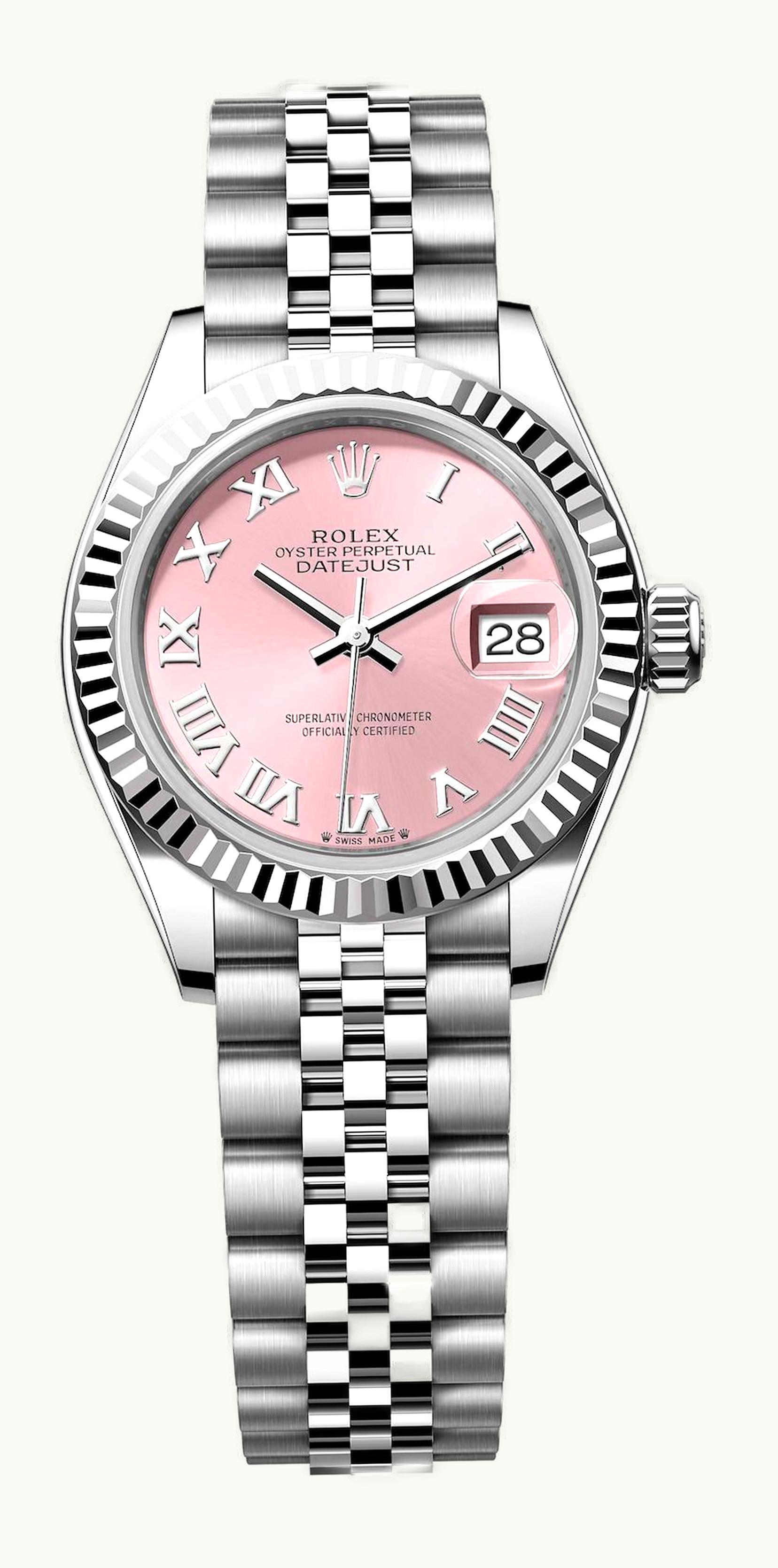 Rolex Lady-Datejust 28 Stainless Steel Fluted / Pink - Roman / Jubilee