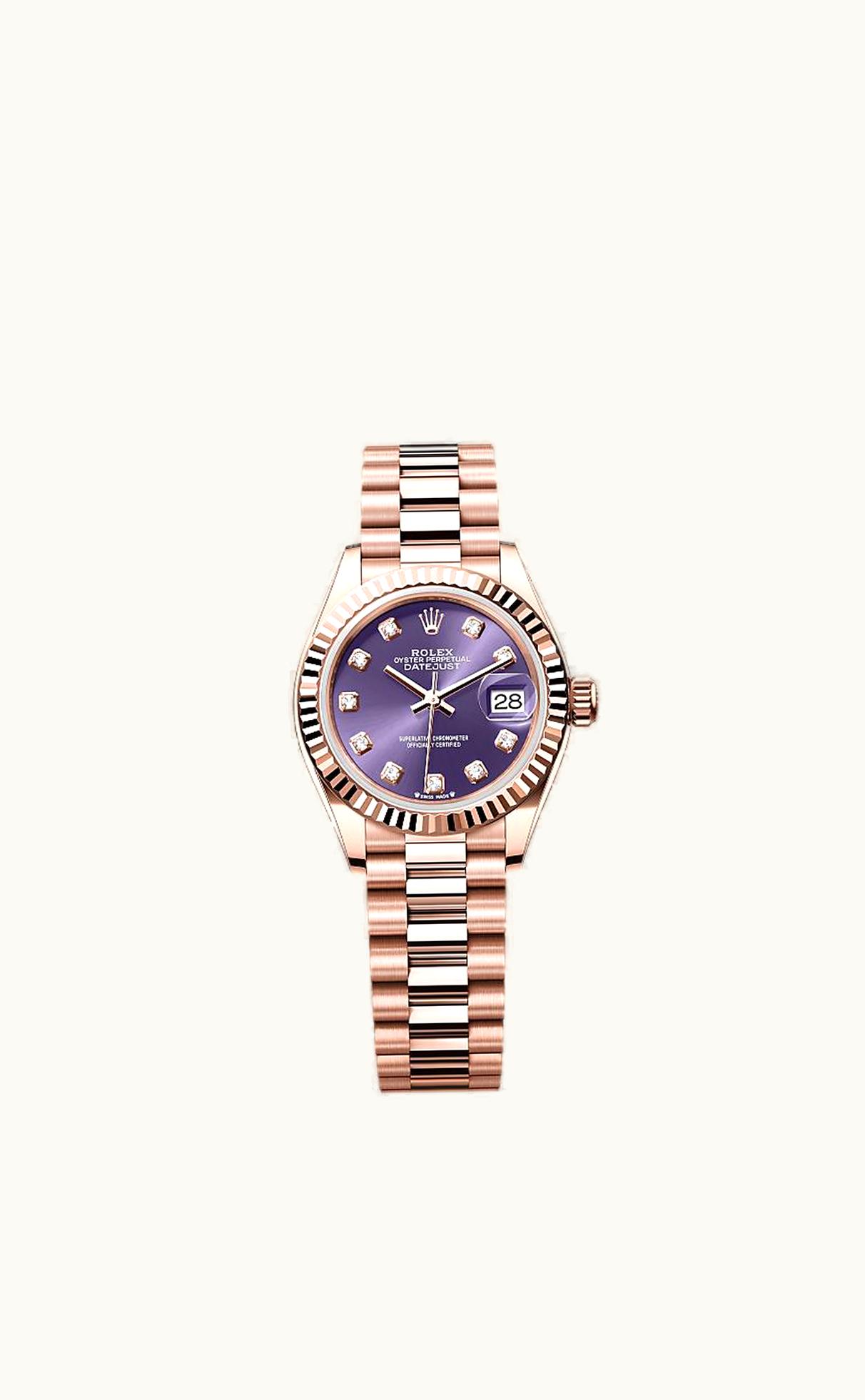 Rolex Lady-Datejust 28 Everose Fluted / President / Aubergine Diamond