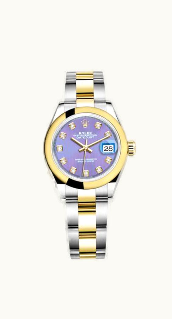 Rolex Lady-Datejust 28 Rolesor Yellow Domed / Oyster / Lavender Diamond