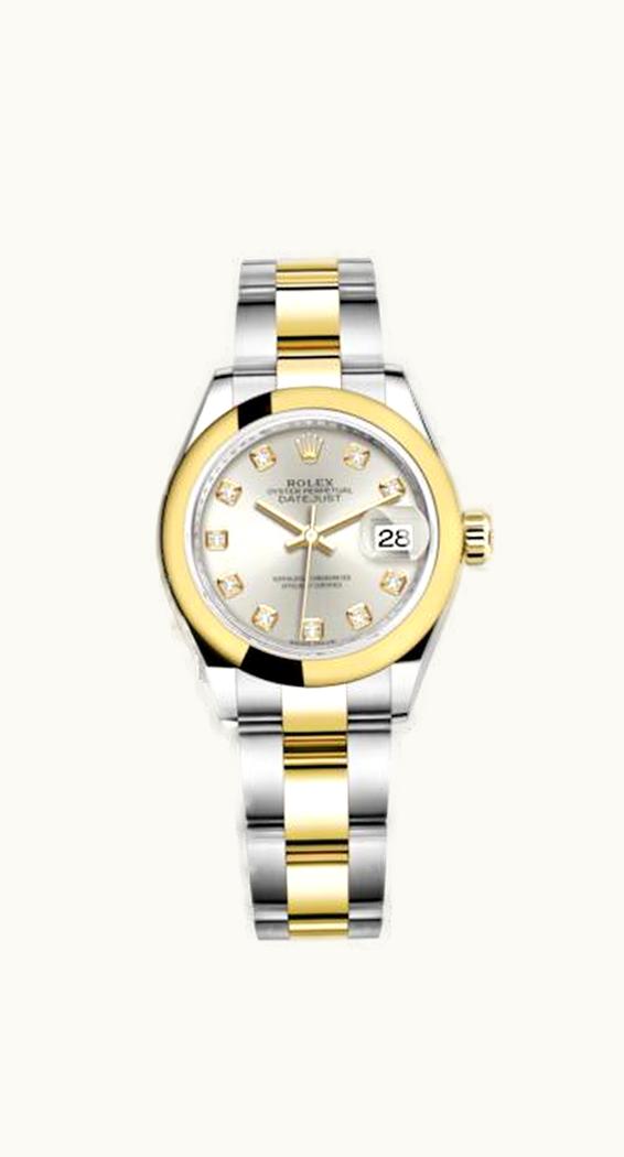 Rolex Lady-Datejust 28 Rolesor Yellow Domed / Oyster / Silver Diamond