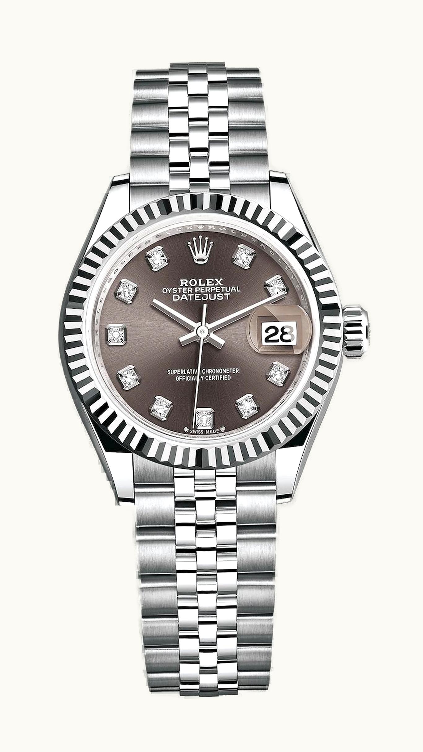 Rolex Lady-Datejust 28 Stainless Steel / Diamond / Grey - Roman / Jubilee