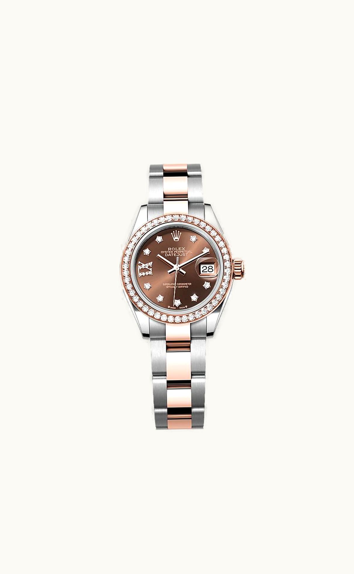 Rolex Lady-Datejust 28 Rolesor Rose Diamond / Oyster / White Roman