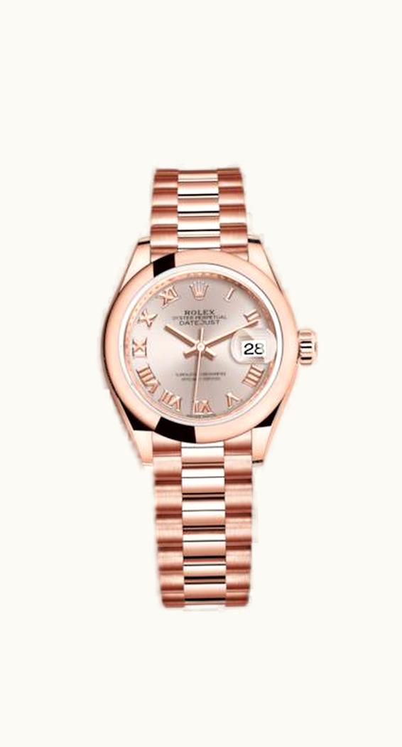 Rolex Lady-Datejust 28 Everose Domed / President / Sundust Roman
