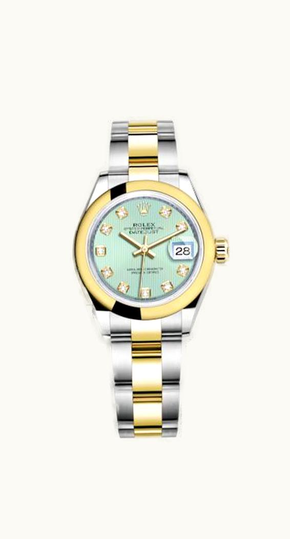 Rolex Lady-Datejust 28 Rolesor Yellow Domed / Oyster / Mint Green Tuxedo