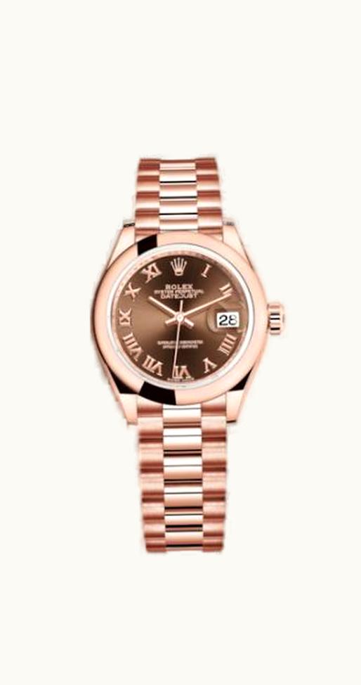 Rolex Lady-Datejust 28 Everose Domed / President / Chocolate Roman