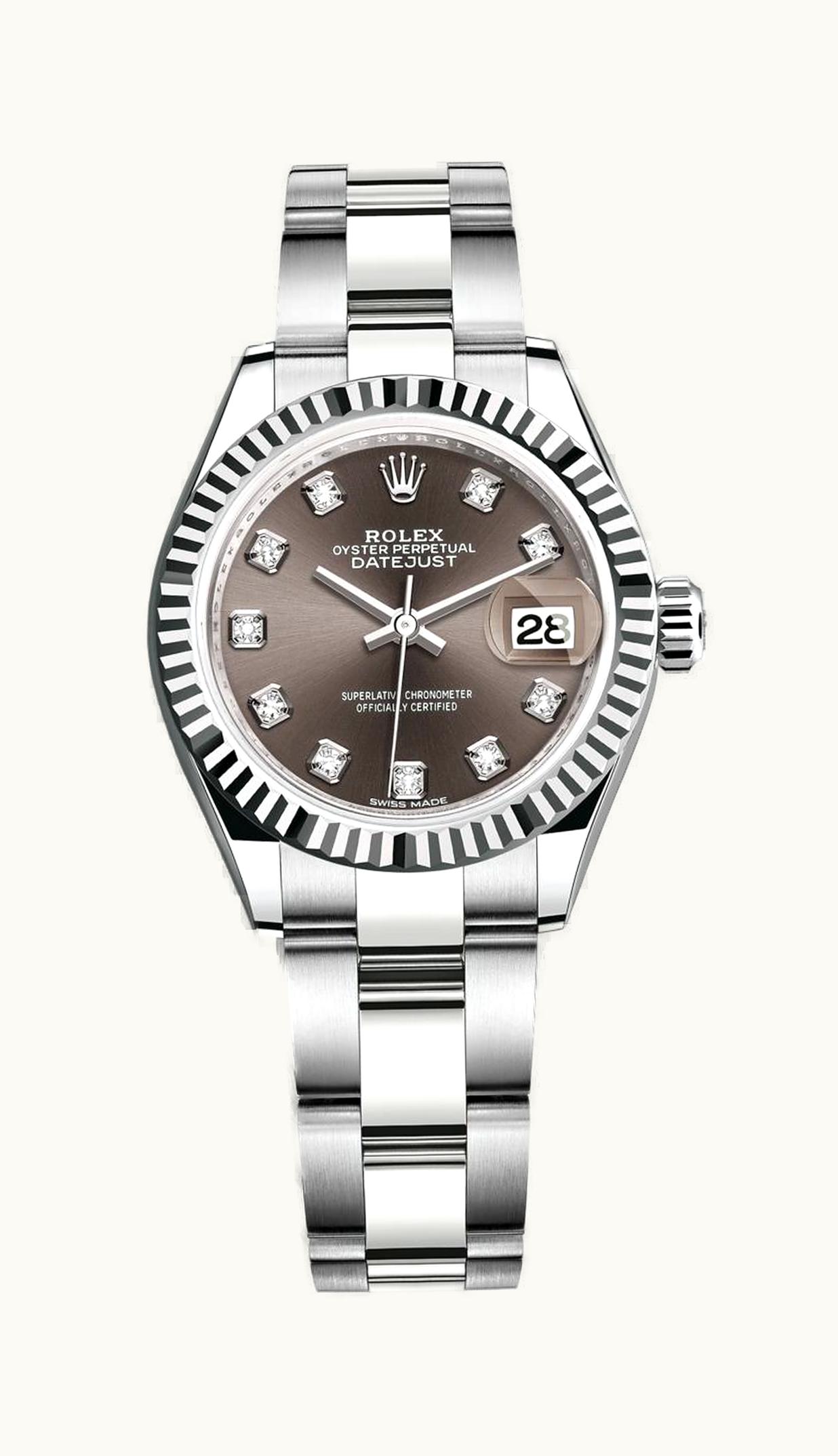 Rolex Lady-Datejust 28 Stainless Steel Fluted / Grey - Diamond / Oyster