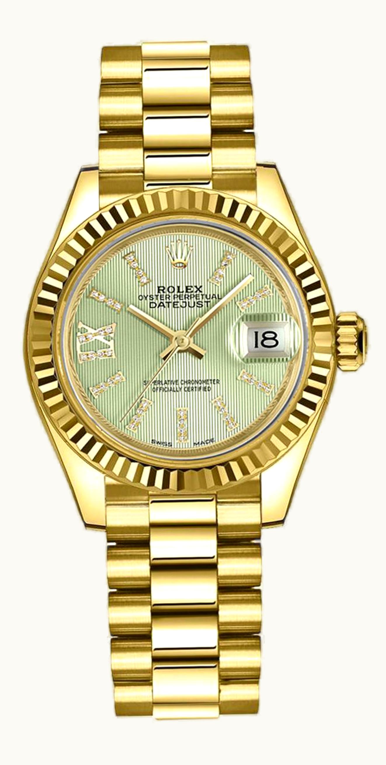 Rolex Lady-Datejust 28 Yellow Gold Fluted / Jubilee / Champagne Roman