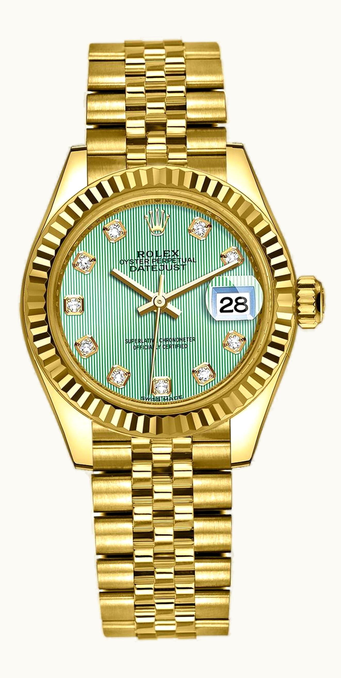 Rolex Lady-Datejust 28 Yellow Gold Fluted / Jubilee / Champagne Diamond