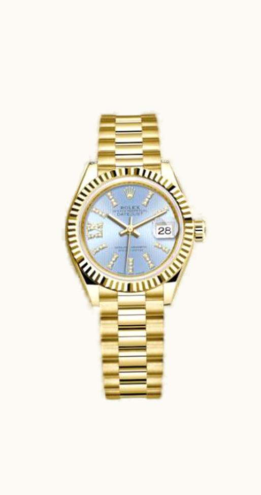 Rolex Lady-Datejust 28 Yellow Gold Fluted / President / Cornflower Diamond