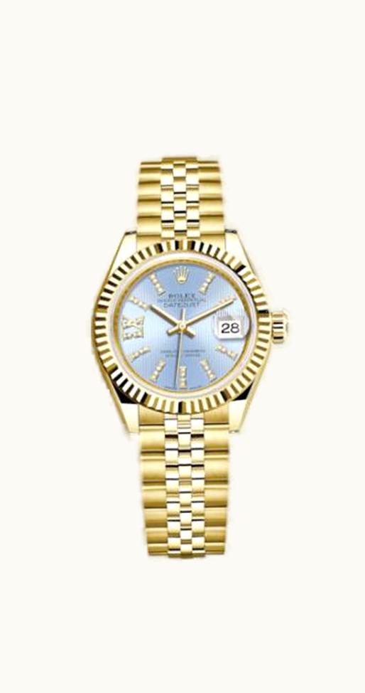 Rolex Lady-Datejust 28 Yellow Gold Fluted / Jubilee / Cornflower Diamond