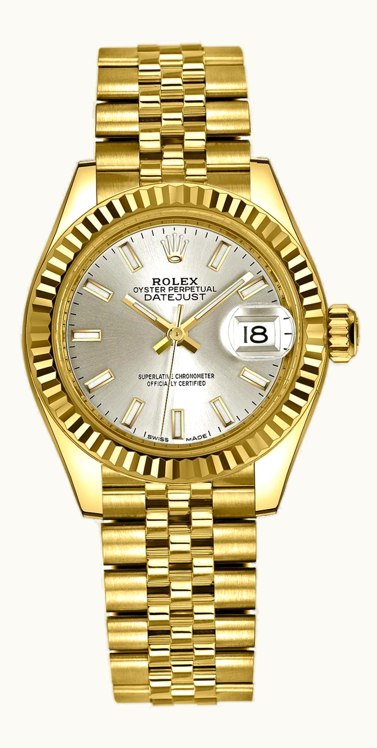 Rolex Lady-Datejust 28 Yellow Gold Fluted / Jubilee / Silver Diamond