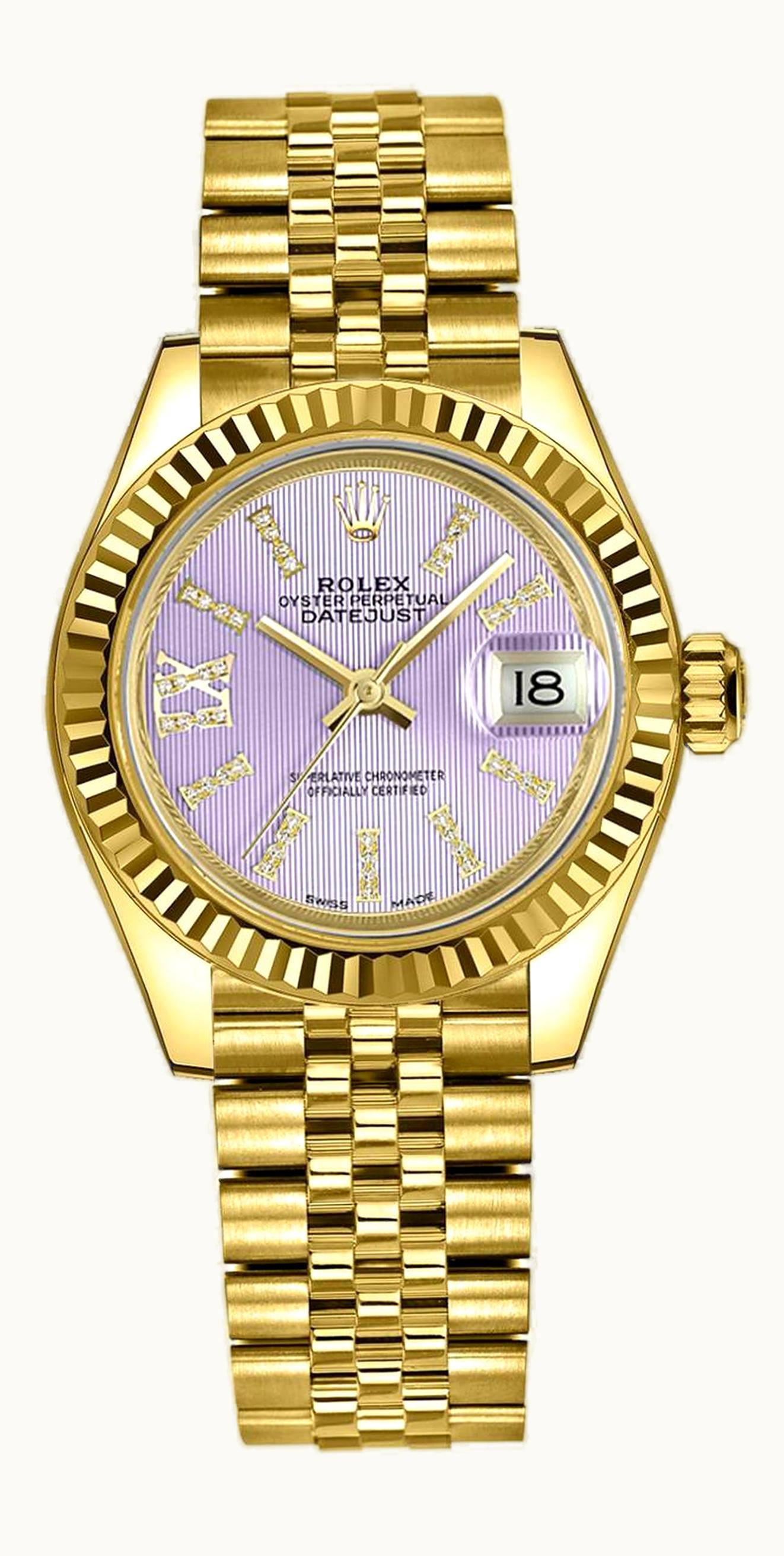 Rolex Lady-Datejust 28 Yellow Gold Fluted / Jubilee / Paved Roman