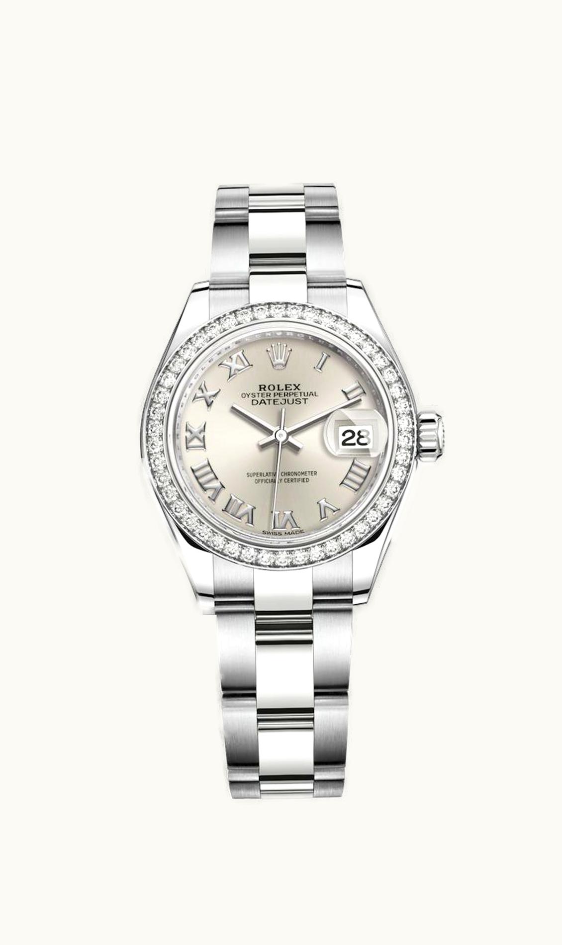 Rolex Lady-Datejust 28 Stainless Steel / Diamond / Silver - Roman / Oyster