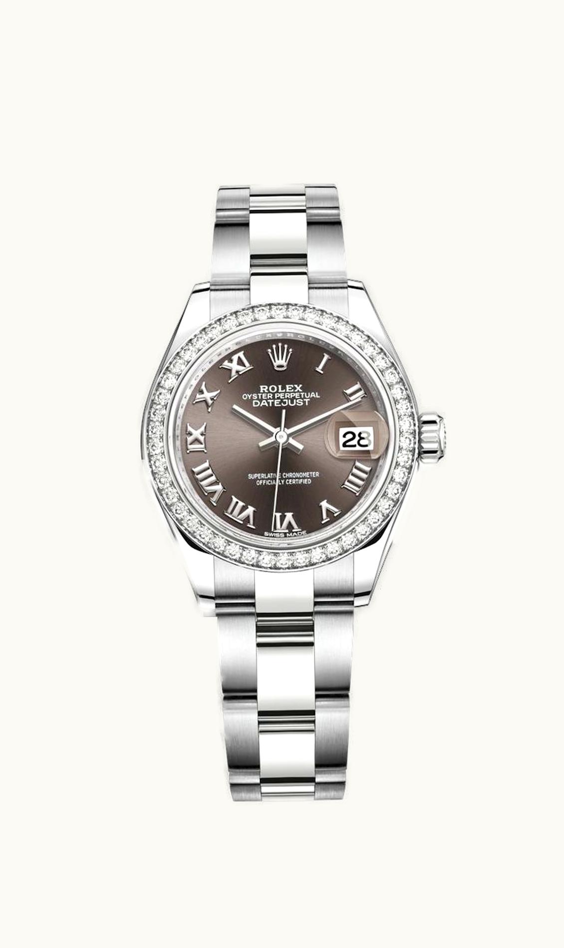 Rolex Lady-Datejust 28 Stainless Steel / Diamond / Grey - Roman / Oyster