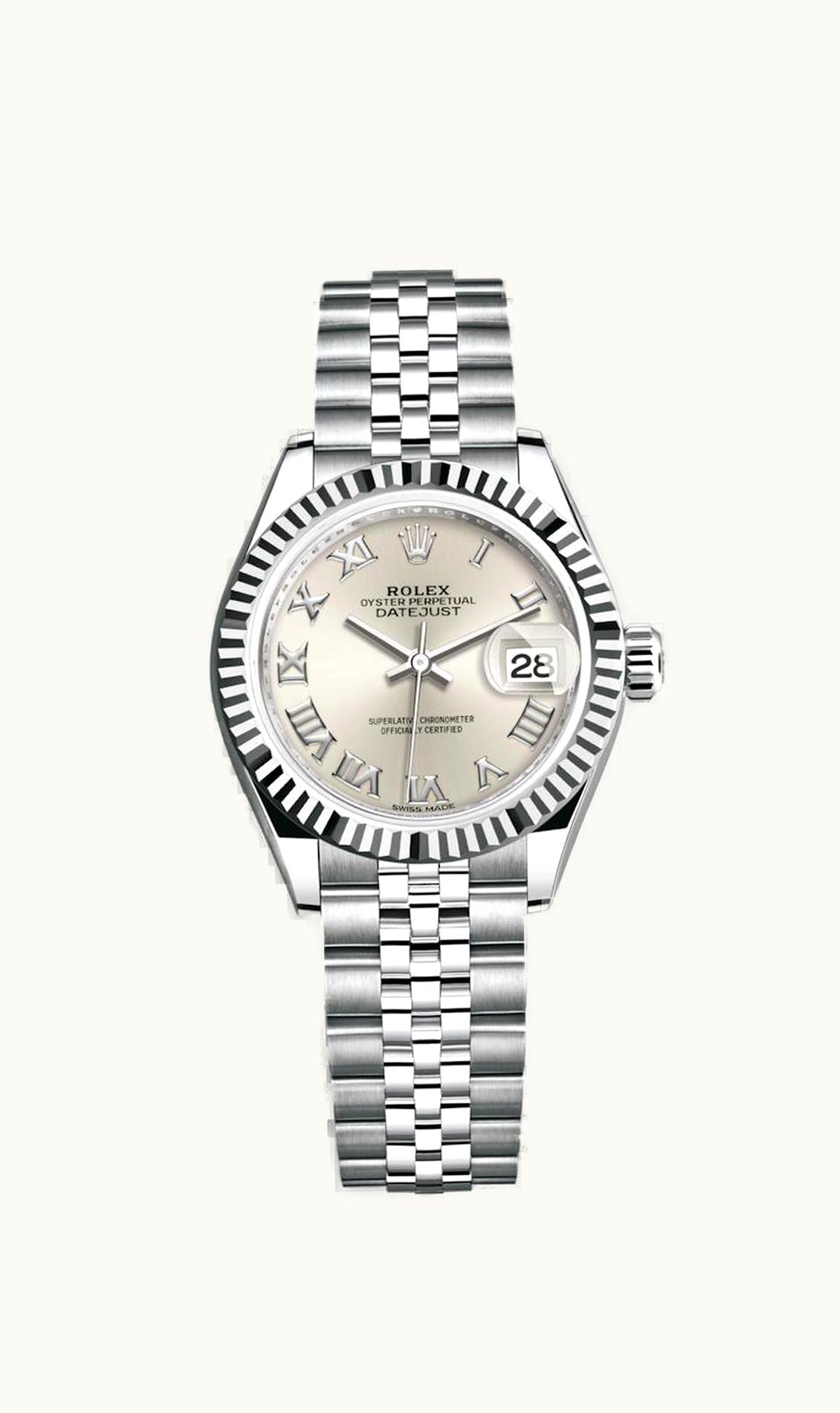 Rolex Lady-Datejust 28 Stainless Steel Fluted / Silver - Roman / Jubilee