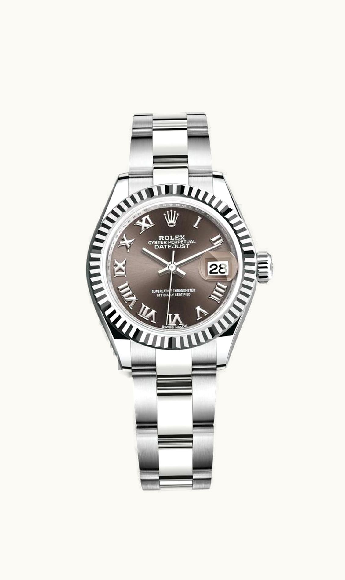 Rolex Lady-Datejust 28 Stainless Steel Fluted / Grey - Roman / Oyster