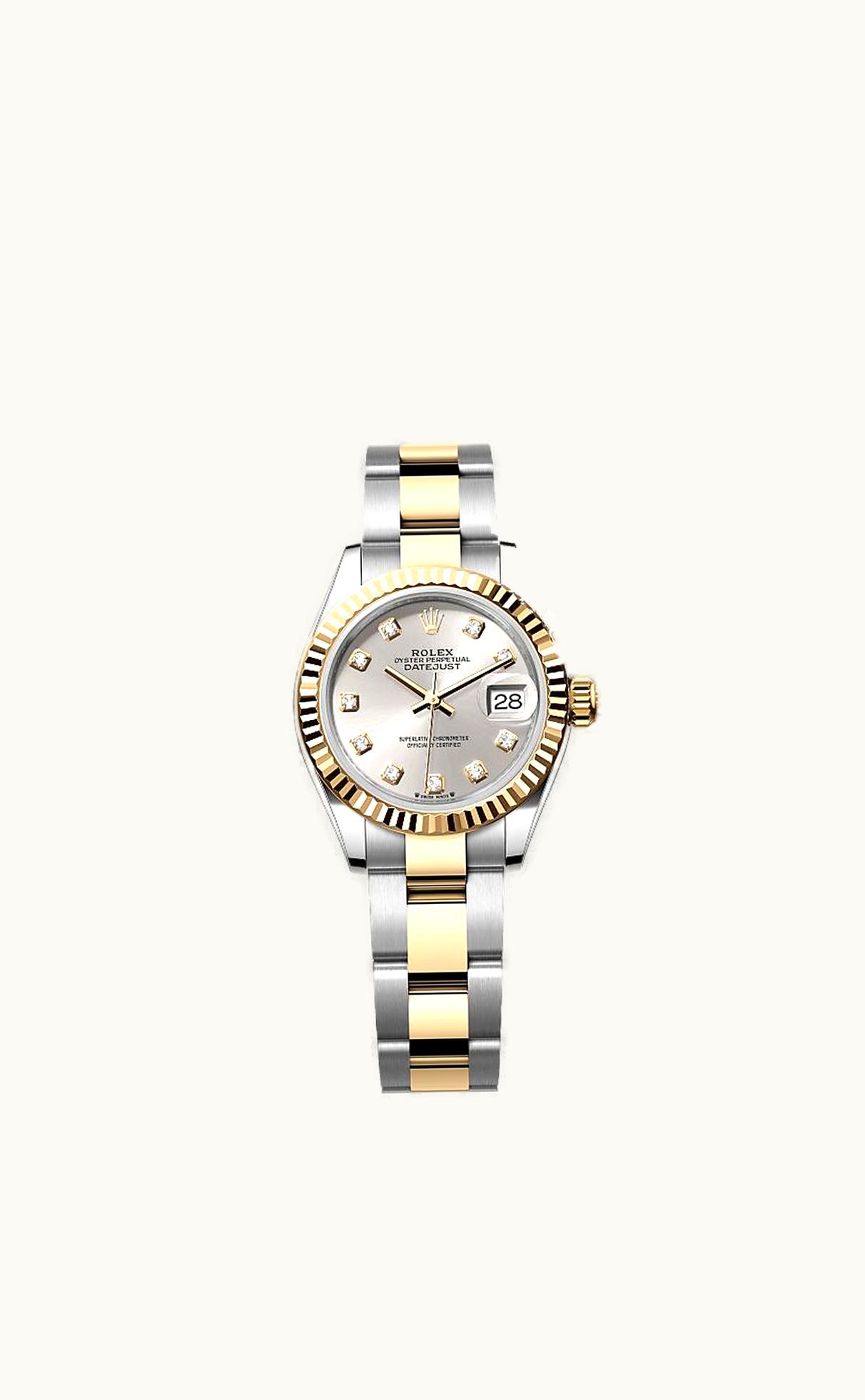 Rolex Lady-Datejust 28 Rolesor Yellow Fluted / Oyster / Silver Diamond