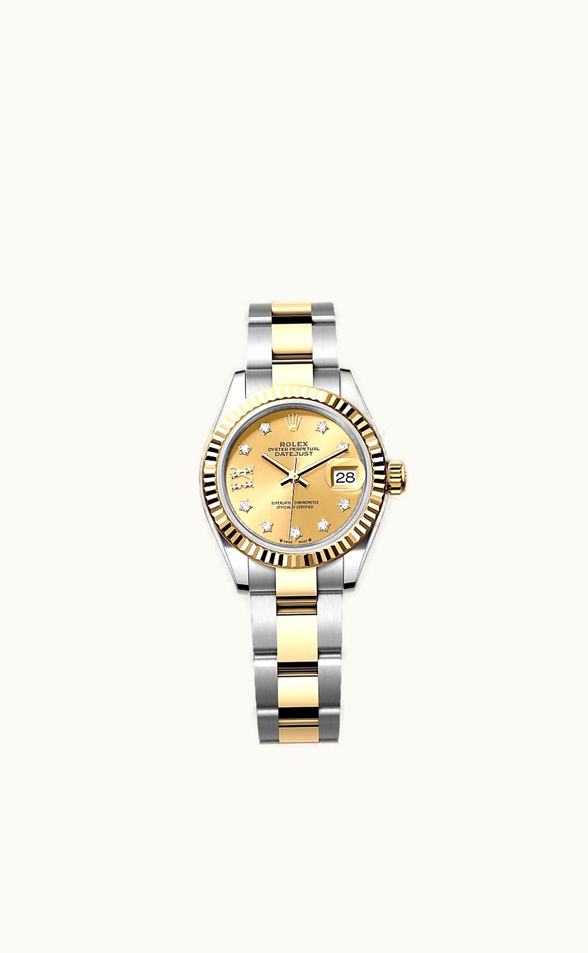 Rolex Lady-Datejust 28 Rolesor Yellow Fluted / Oyster / Champagne Diamond