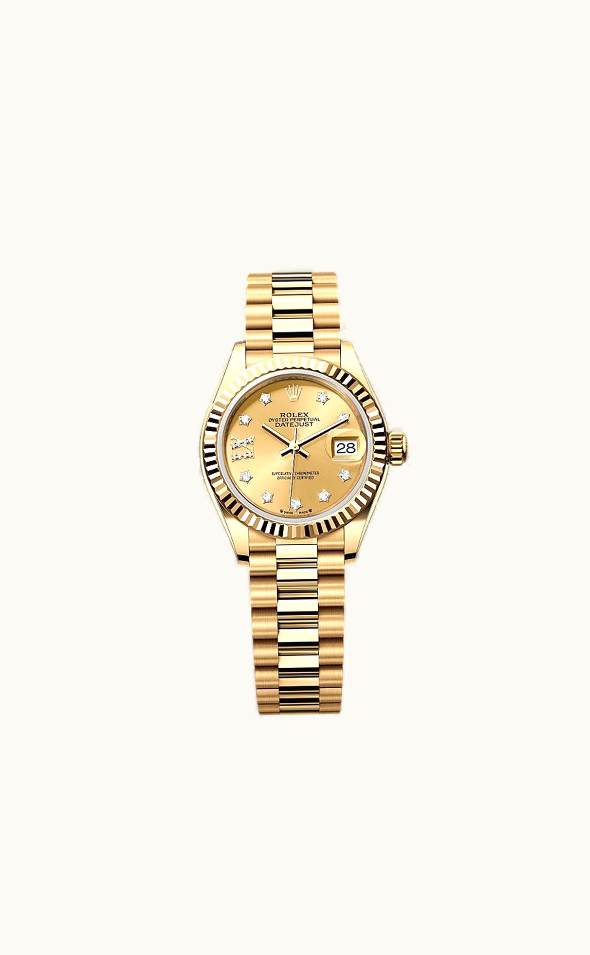 Rolex Lady-Datejust 28 Yellow Gold Fluted / President / Lilac Diamond