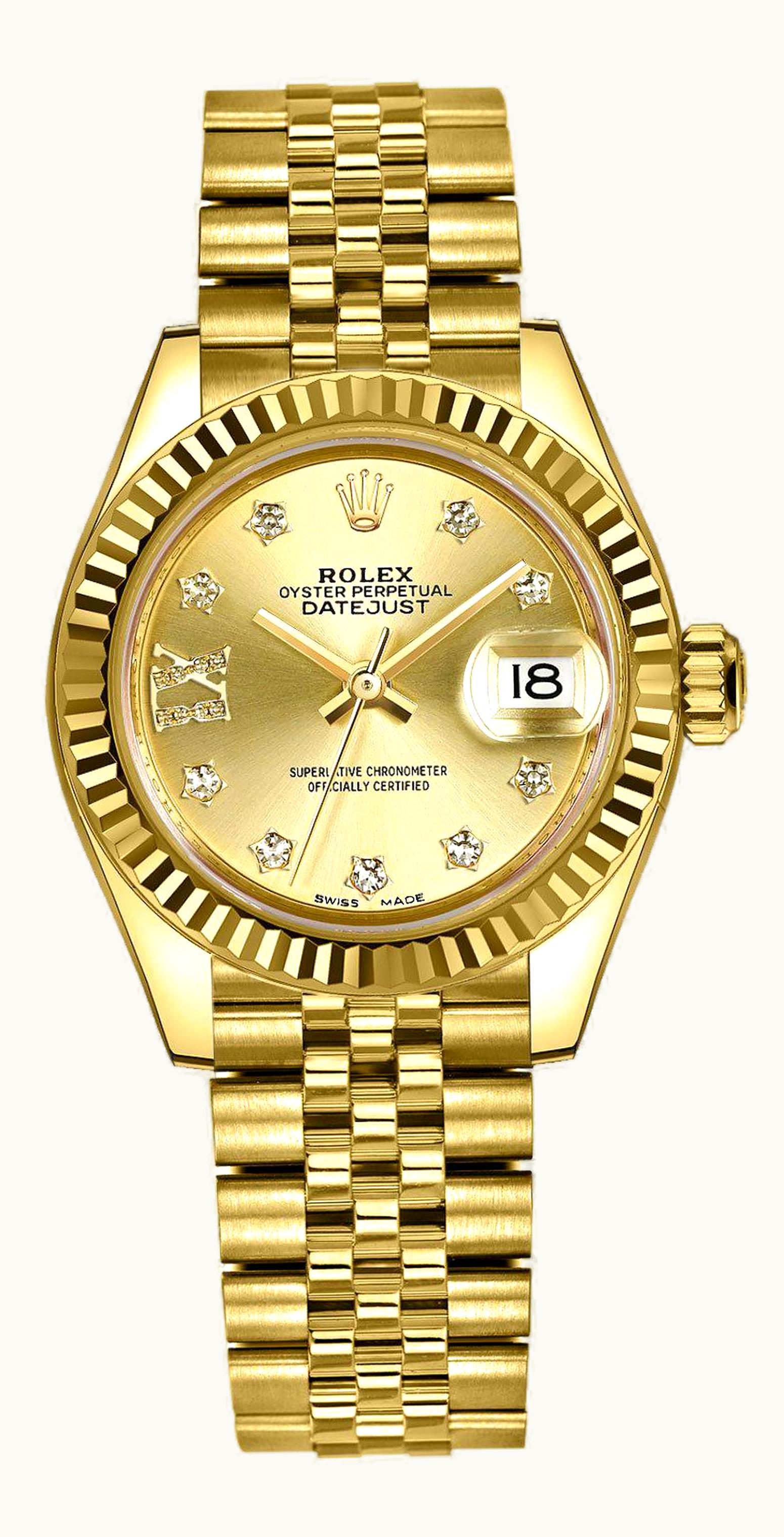 Rolex Lady-Datejust 28 Yellow Gold Fluted / Jubilee / Champagne Diamond