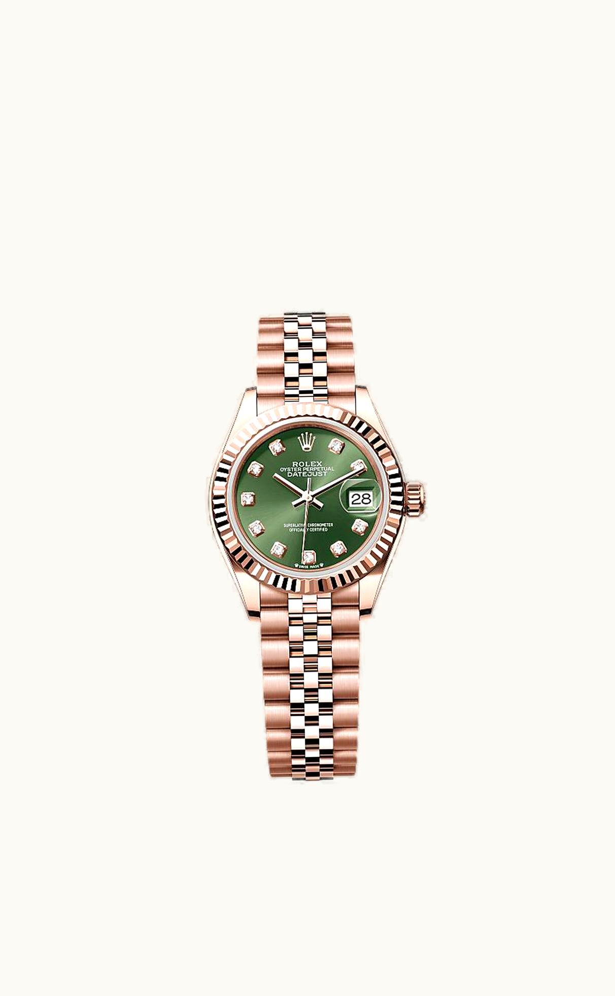 Rolex Lady-Datejust 28 Everose Fluted  / Jubilee / Olive Green Diamond