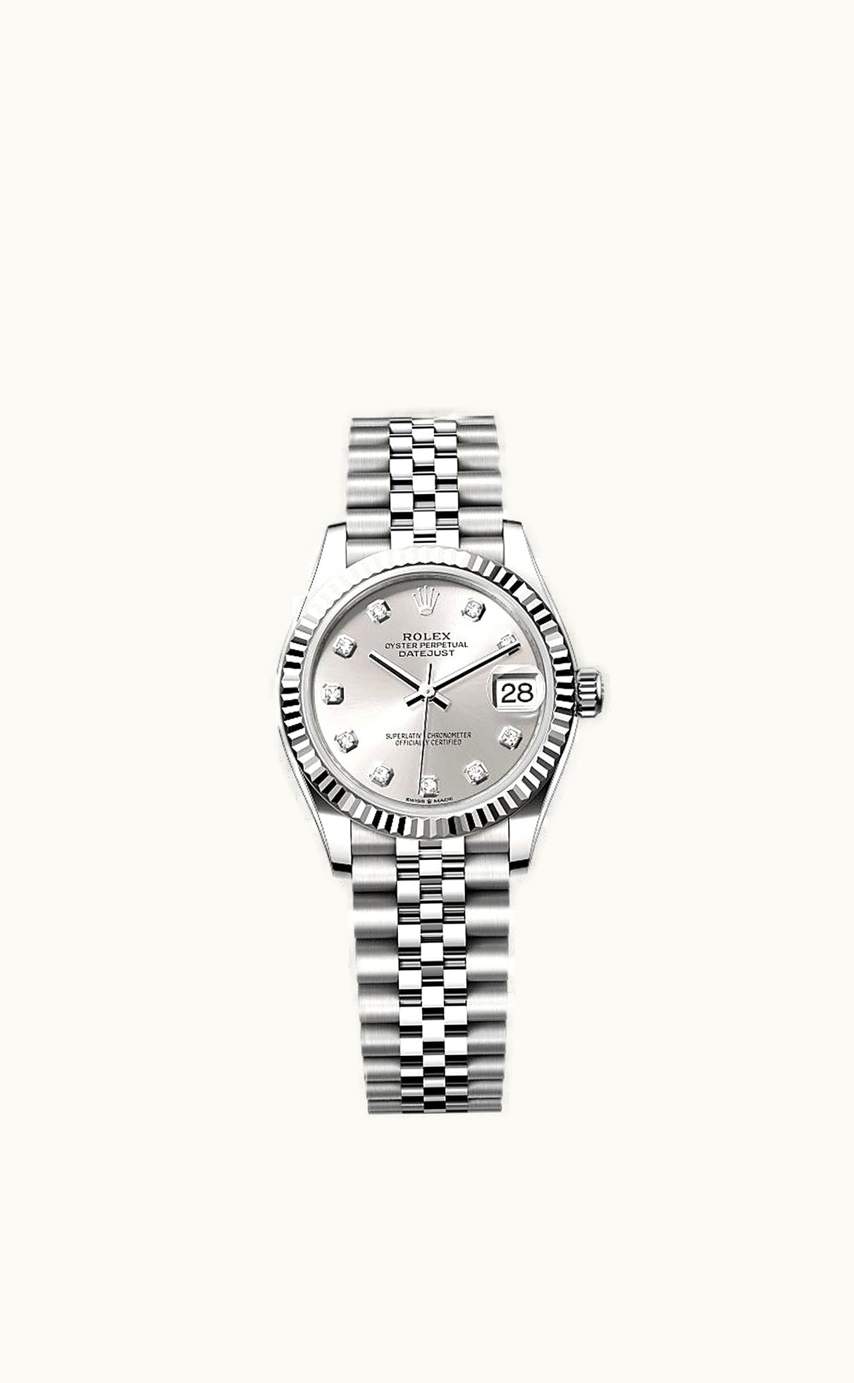 Rolex Lady-Datejust 28 White Gold / Diamond / Paved - Roman / President