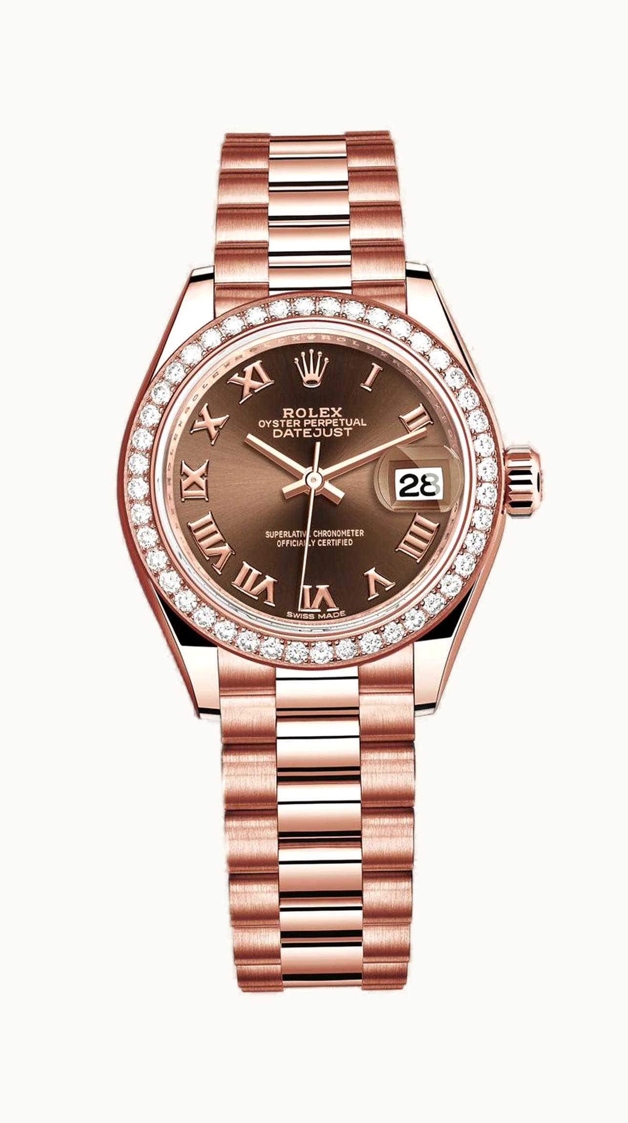 Rolex Lady-Datejust 28 Rose Gold / Diamond / Rose - Diamond / President