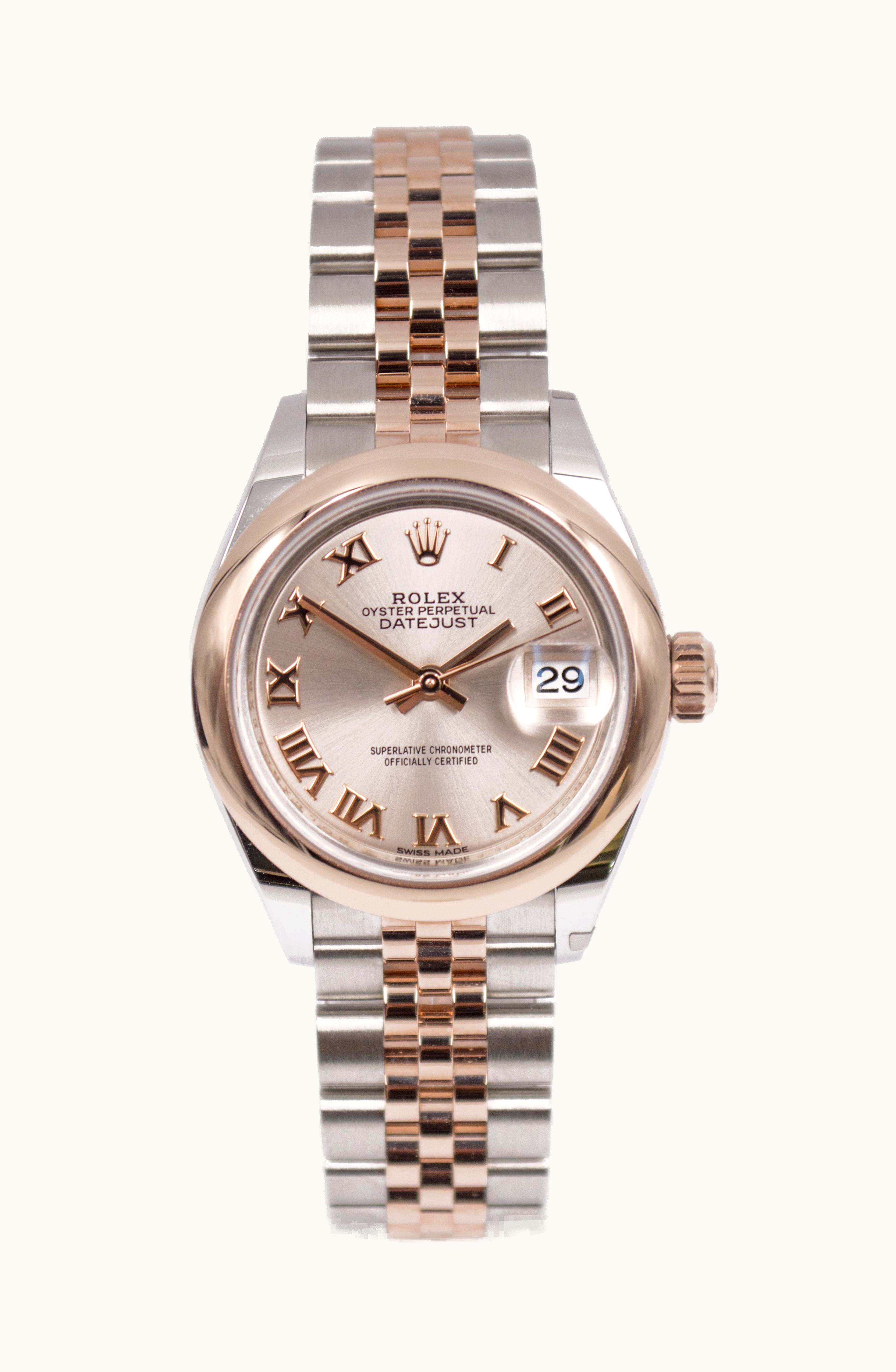 Rolex Lady-Datejust 28 Stainless Steel / Rose Gold / Domed / Rose - Roman / Oyster