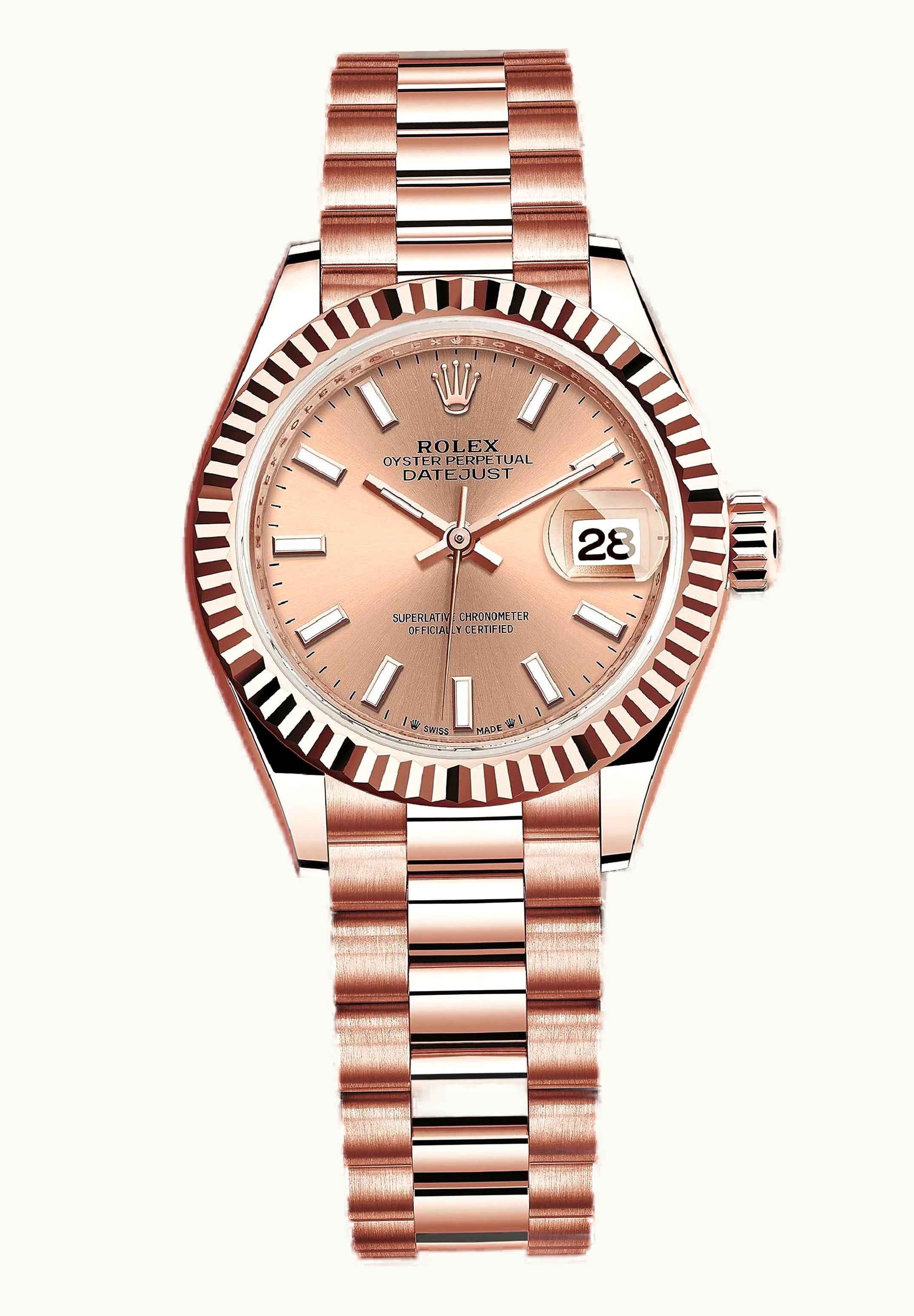 Rolex Lady-Datejust 28 Rose Gold / Fluted / Rose - Roman / Jubilee