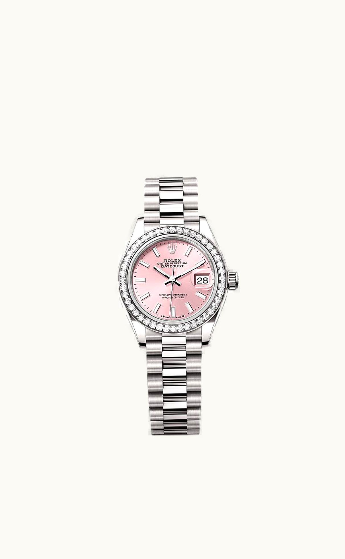 Rolex Lady-Datejust 28 White Gold - Diamond / President / Pink