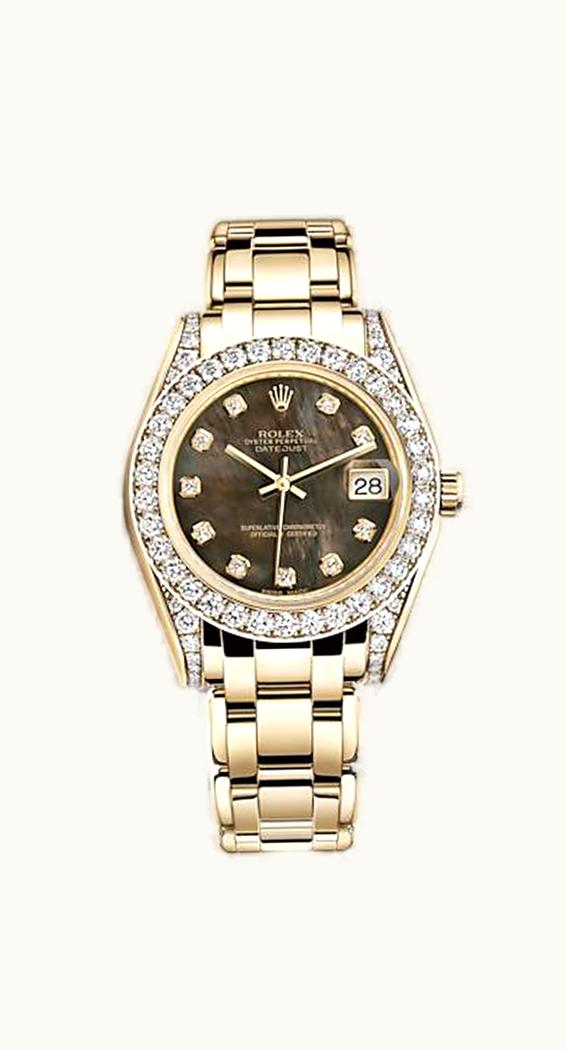 Rolex Datejust Pearlmaster 34 Yellow Gold Double Diamond Paved Roman